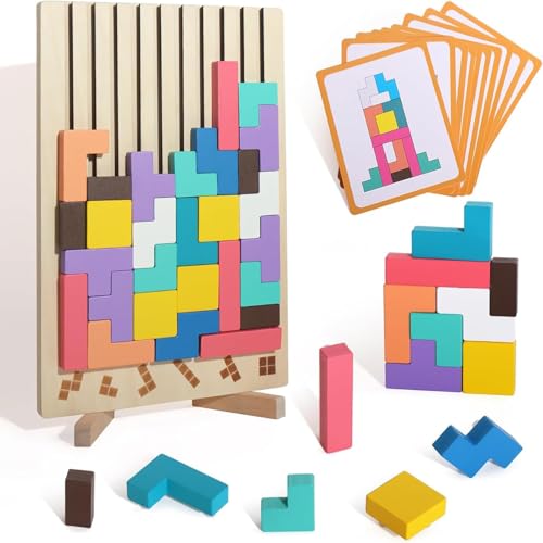 Tetris Spiel, Holzpuzzle Tetris, Holzpuzzle Knobelspiele, Wooden Stacking Puzzle, Montessori Spielzeug Spiel Holz, 3D Gehirn Puzzle mit 10 Karten Tetris Spiel, Holzpuzzle Tetris, Holzpuzzle Knobelspiele, Wooden Stacking Puzzle, Montessori Spielzeug Spiel Holz, 3D Gehirn Puzzle mit 10 Karten von AiQiMinHao