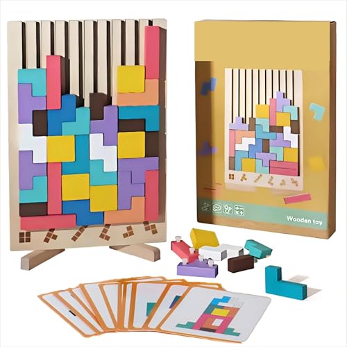AiQiMinHao Tetris Spiel, Holzpuzzle Tetris, Holzpuzzle Knobelspiele Kinder Wooden Stacking Puzzle Toy, Spiel Holz Puzzle Toys, Geeignet 3 4 5 6 Jahr Geduldspiele für Kinder Montessori Spielzeug von AiQiMinHao
