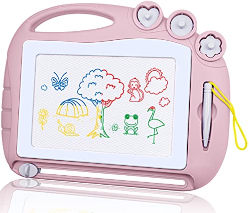 AiTuiTui Zaubertafel Maltafel Magnettafel Reisegröße,Magnetische Zaubertafeln Bunt Zeichenbrett Pädagogische Spielzeug-Geschenk mit 3 Stempel für Kinder 3 4 5 Jahre (Hell-Pink) von AiTuiTui