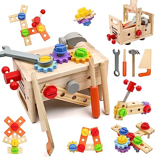 Montessori Holzspielzeug Werkzeugkoffer ab 3 jahre, 29 Stück Werkzeugspielzeug Spiele für 2 3 4 Jahre Kleinkind Werkzeugkasten, Pädagogisches Rollenspiel Lernressourcen Bau Stiel Spielzeug Geschenke von AiTuiTui