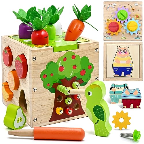 Motorikwürfel 5 in 1 Aktivitätswürfel Spielzeug ab 1 2 3 4 jahr Geschenk, 49 Pcs Montessori Lernspielzeug Steckwürfel Holzspielzeug für Kinder , Activity Center Baby ab 18 Monaten von AiTuiTui