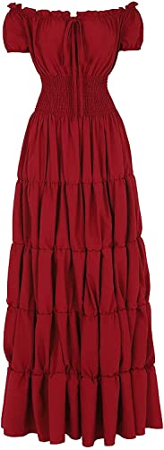 Aibaowedding Renaissance Kostüm Damen Mittelalter Chemise Bauernkleid Irisch Boho Lange Kleider(Weinrot,l) von Aibaowedding