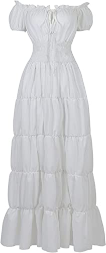 Aibaowedding Renaissance Kostüm Damen Mittelalter Chemise Bauernkleid Irisch Boho Lange Kleider(Weiß,l) von Aibaowedding