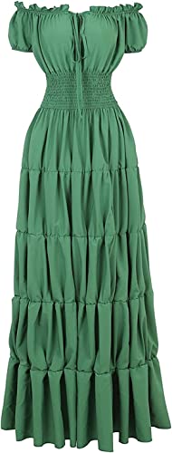 Aibaowedding Renaissance Kostüm Damen Mittelalter Chemise Bauernkleid Irisch Boho Lange Kleider(grün,xl) von Aibaowedding