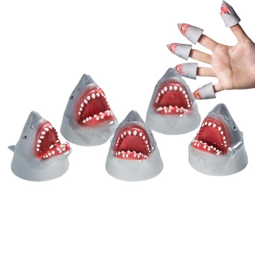 Aibyks Fingerpuppen für Kinder,Tierpuppen für Finger | 5 Stück realistische Hai-Fingerpuppen zum Geschichtenerzählen - Dehnbare Fingerpuppen, interaktives Eltern-Kind-Spielzeug für Rollenspiele und von Aibyks