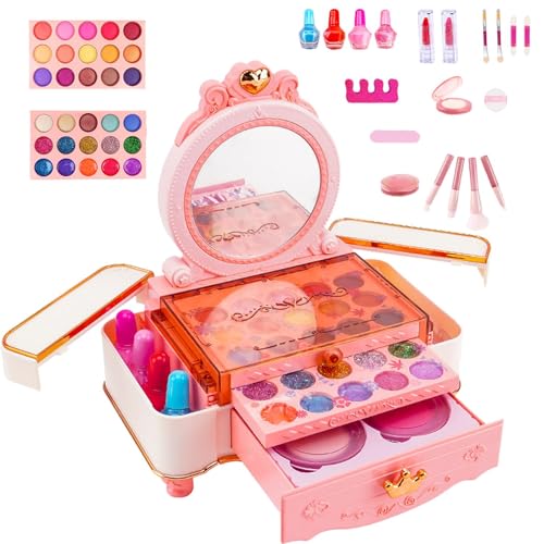 Aibyks Kinder-Make-up-Set für Mädchenspielzeug,Mädchen-Make-up-Set für Kinder, Echt waschbares Make-up-Set, Echtes Rollenspiel-Kosmetikset, Prinzessinnen-Make-up-Spielzeug für Mädchen im Alter von 3 von Aibyks