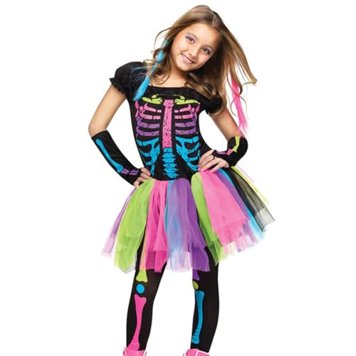 Aibyks Skelett-Kostüm für Kinder, Halloween-Kostüme für Teenager-Mädchen | Buntes Halloween-Skelett-Kostüm - Skelett-Kostümkleid für Mädchen und Kinder, Kostümparty, Maskerade, Halloween von Aibyks