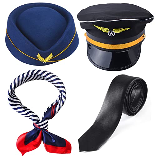Aichiyu Pilothut Kapitän Pilot und Stewardess Hut Kappe Krawatte Schal Flugzeug Flugbegleiter Kostüm Zubehör (A) von Aichiyu