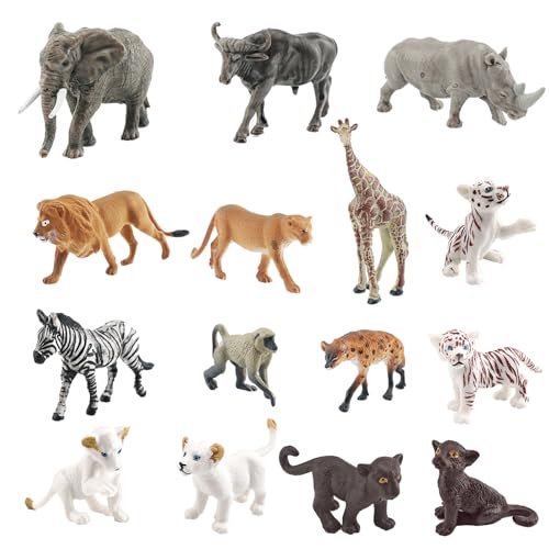 15 Stück Safari Tiere Figuren Set, Wald Tierfiguren, Mini Waldtier Zootiere Figuren Set, Kuchendeckel Weihnachtsgeburtstagsgeschenk für Kinder von Aieoco