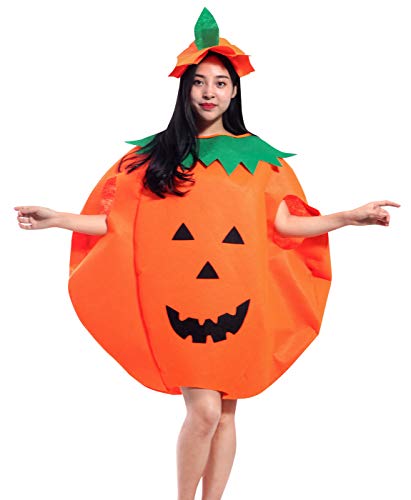 AIEOE Unisex Halloween Kürbis Kostüm Pumpkin Cosplay Süßes Kleid Wappenrock Jumpsuit mit Hut für Kinder Damen Herren Familie - Größe L für Körpergröße 150-180cm von AIEOE
