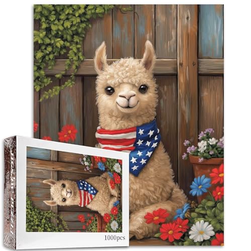 1000 Teile Alpaka mit amerikanischem Bandana, Puzzles für Erwachsene, Wildtier-Puzzle, Gartenpuzzle, anspruchsvolle Familienaktivitäten, buntes Bastelpuzzle für Heimdekoration, Geschenke, 68 x 50 cm 1000 Teile Alpaka mit amerikanischem Bandana, Puzzles für Erwachsene, Wildtier-Puzzle, Gartenpuzzle, anspruchsvolle Familienaktivitäten, buntes Bastelpuzzle für Heimdekoration, Geschenke, 68 x 50 cm von Aihonmin