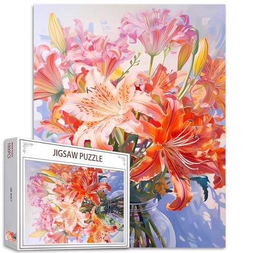 1000 Teile Blumen in Vase, Puzzles für Erwachsene, Lilienblüten, Puzzle, Pflanzenpuzzle, 68,6 x 50,8 cm, anspruchsvolle Familienaktivitäten, buntes Bastelpuzzle für Heimdekoration, Geschenke 1000 Teile Blumen in Vase, Puzzles für Erwachsene, Lilienblüten, Puzzle, Pflanzenpuzzle, 68,6 x 50,8 cm, anspruchsvolle Familienaktivitäten, buntes Bastelpuzzle für Heimdekoration, Geschenke von Aihonmin