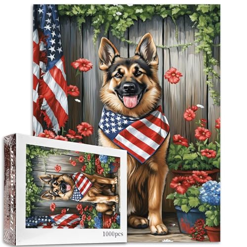1000 Teile Deutscher Schäferhund mit amerikanischem Bandana, Puzzles für Erwachsene, 68,6 x 50,8 cm, Tierpuzzle, Gartenpuzzle, herausfordernde Familienaktivitäten, buntes DIY-Bastelpuzzle für 1000 Teile Deutscher Schäferhund mit amerikanischem Bandana, Puzzles für Erwachsene, 68,6 x 50,8 cm, Tierpuzzle, Gartenpuzzle, herausfordernde Familienaktivitäten, buntes DIY-Bastelpuzzle für von Aihonmin