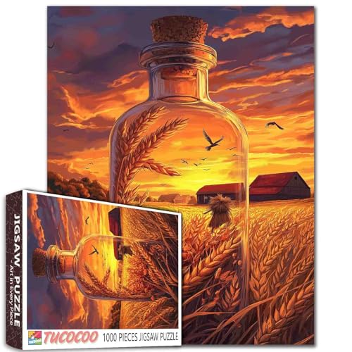 1000 Teile Goldenes Weizenfeld Sonnenuntergang Puzzle Scheune Vogelscheuche Rustikale Bauernhofflasche Erwachsene Relaxing Puzzle 68,8 x 50,8 cm 1000 Teile Goldenes Weizenfeld Sonnenuntergang Puzzle Scheune Vogelscheuche Rustikale Bauernhofflasche Erwachsene Relaxing Puzzle 68,8 x 50,8 cm von Aihonmin