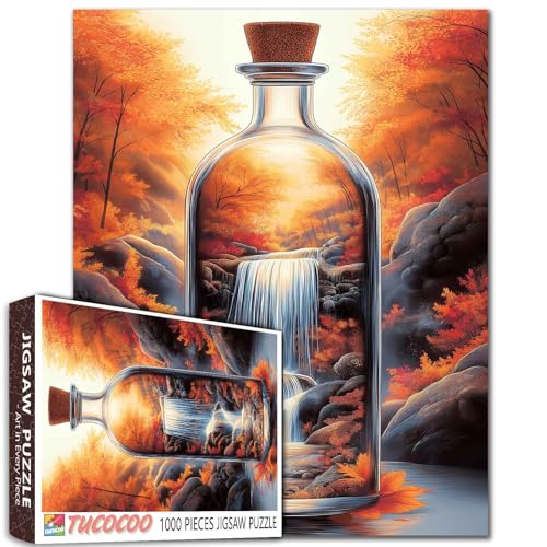 1000 Teile Herbst Wasserfall Regenbogen Puzzle Goldene Blätter Blatt Stopper Naturtherapie Puzzle für Erwachsene 68,6 x 50,8 cm von Aihonmin