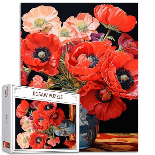 1000 Teile Rote Mohnblumen, Puzzles für Erwachsene, blühende Blumen in Vase, Puzzle, Blumen, botanische Kunst, Puzzle, anspruchsvolle Familienaktivitäten, buntes Bastelpuzzle für Heimdekoration, 1000 Teile Rote Mohnblumen, Puzzles für Erwachsene, blühende Blumen in Vase, Puzzle, Blumen, botanische Kunst, Puzzle, anspruchsvolle Familienaktivitäten, buntes Bastelpuzzle für Heimdekoration, von Aihonmin