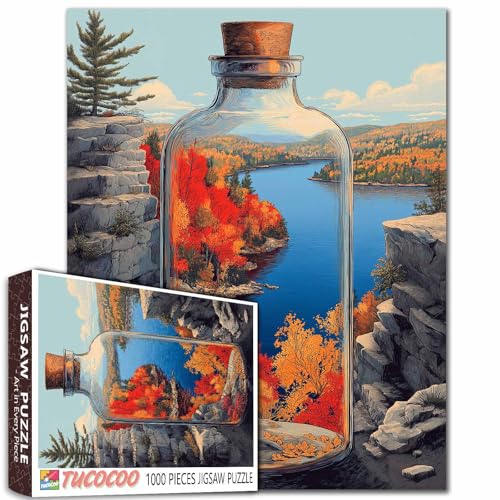 1000-teiliges Herbst-Puzzle mit Cliffside Lake, lebendiges Laubwerk, robuster Steinstopper, malerisches Puzzle für Erwachsene, 68,6 x 50,8 cm von Aihonmin