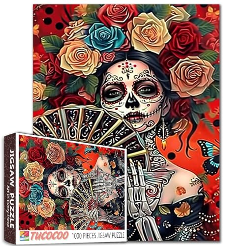 1000-teiliges Portrait-Puzzle mit Zuckerschädel für Erwachsene, buntes Skelett-Puzzle, Halloween-Puzzle, anspruchsvolle Familienaktivitäten, buntes Bastelpuzzle für Heimdekoration, Geschenke, 68 x 50 1000-teiliges Portrait-Puzzle mit Zuckerschädel für Erwachsene, buntes Skelett-Puzzle, Halloween-Puzzle, anspruchsvolle Familienaktivitäten, buntes Bastelpuzzle für Heimdekoration, Geschenke, 68 x 50 von Aihonmin