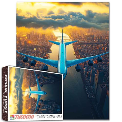 1000-teiliges Puzzle, Skyline, surreale Reise, verträumte Beleuchtung, Luftfahrt-Abenteuer, 50 x 70 cm, buntes DIY-Puzzle, Heimdekoration, Geschenke, Familienpuzzle, perfekt für Spieleabende von Aihonmin