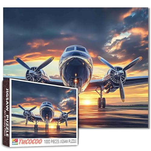 1000-teiliges Puzzle, Sternbild, Flugzeug, Sonnenuntergang, Takeoff vorne, blauer Himmel, Luftfahrt, 50 x 70 cm, bunt, DIY-Puzzle, Heimdekoration, Geschenke, Familienpuzzle, perfekt für Spieleabende von Aihonmin