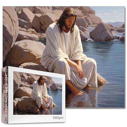 1000-teiliges Puzzle "Jesus saß auf einem Felsen am Fluss" für Erwachsene, 68,6 x 50,8 cm, Christus, Religion, Messias, Puzzle, anspruchsvolle Familienaktivitäten, Bastelpuzzle für Heimdekoration, 1000-teiliges Puzzle "Jesus saß auf einem Felsen am Fluss" für Erwachsene, 68,6 x 50,8 cm, Christus, Religion, Messias, Puzzle, anspruchsvolle Familienaktivitäten, Bastelpuzzle für Heimdekoration, von Aihonmin