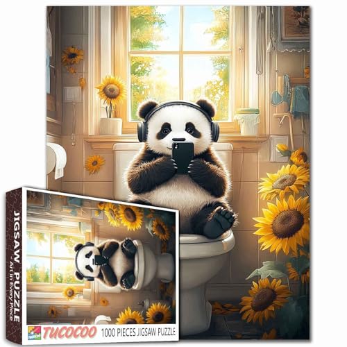 1000-teiliges Puzzle für Erwachsene und Teenager mit niedlichem Panda-Bauernhaus-Badezimmer-Dekor, Sonnenblumen, 68,6 x 50,8 cm, anspruchsvolle Familienaktivitäten, buntes Bastelpuzzle für 1000-teiliges Puzzle für Erwachsene und Teenager mit niedlichem Panda-Bauernhaus-Badezimmer-Dekor, Sonnenblumen, 68,6 x 50,8 cm, anspruchsvolle Familienaktivitäten, buntes Bastelpuzzle für von Aihonmin