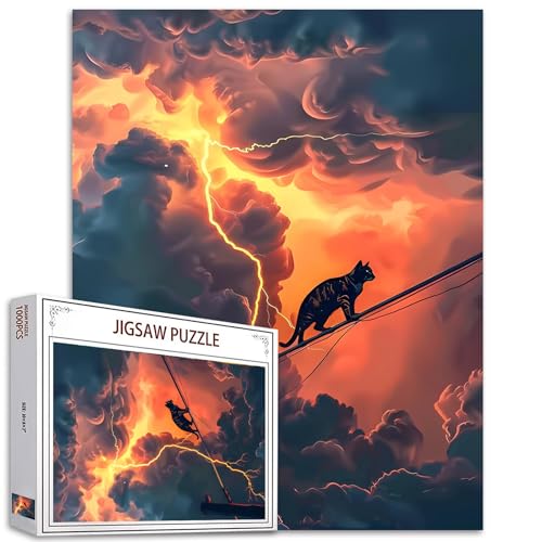 1000-teiliges Puzzle mit Katzenspaziergang auf dem elektrischen Draht, für Erwachsene und Kinder, Wolkenschicht, Blitz-Puzzle, Fantasy-Szenen-Puzzle, herausfordernde Familien-Aktivitätsspiele, 1000-teiliges Puzzle mit Katzenspaziergang auf dem elektrischen Draht, für Erwachsene und Kinder, Wolkenschicht, Blitz-Puzzle, Fantasy-Szenen-Puzzle, herausfordernde Familien-Aktivitätsspiele, von Aihonmin