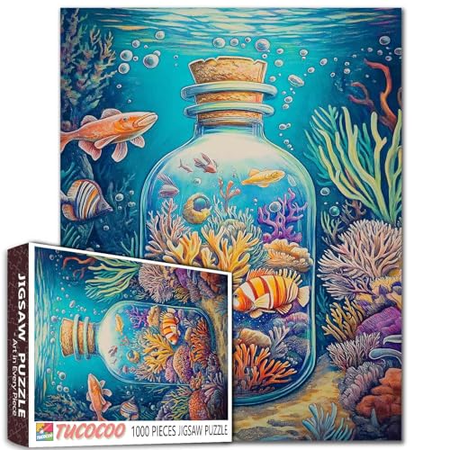 1000-teiliges Unterwasser-Puzzle mit Meeresgrund, Flaschen-Puzzle, Korallenriff, Meeresleben, Erwachsenen-Puzzle, Ozean-Thema, 68,6 x 50,8 cm von Aihonmin