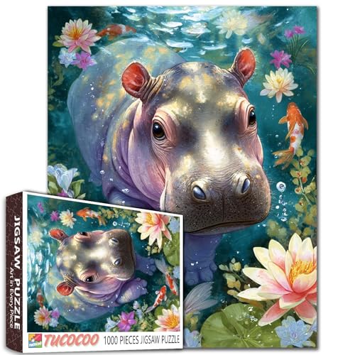 Aihonmin 1000-teiliges Baby-Nilpferd-Puzzle für Erwachsene, Unterwasser-Tier-Puzzle, Puzzle für anspruchsvolle Familienaktivitäten, buntes Bastelpuzzle für Heimdekoration, Geschenke, 68 x 50 cm Aihonmin 1000-teiliges Baby-Nilpferd-Puzzle für Erwachsene, Unterwasser-Tier-Puzzle, Puzzle für anspruchsvolle Familienaktivitäten, buntes Bastelpuzzle für Heimdekoration, Geschenke, 68 x 50 cm von Aihonmin