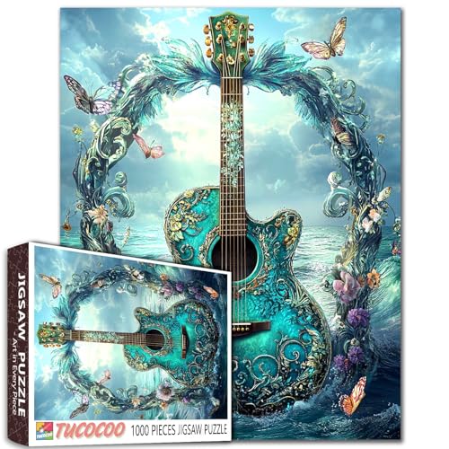 Aihonmin Fantasy-Ozean-Gitarren-Puzzle, 1000 Teile, Musikliebhaber-Puzzle für Erwachsene, florale Kunst, Puzzle, einfaches Familienpuzzle für Spielabende, Heimdekoration, DIY-Handwerk, einzigartiges Aihonmin Fantasy-Ozean-Gitarren-Puzzle, 1000 Teile, Musikliebhaber-Puzzle für Erwachsene, florale Kunst, Puzzle, einfaches Familienpuzzle für Spielabende, Heimdekoration, DIY-Handwerk, einzigartiges von Aihonmin