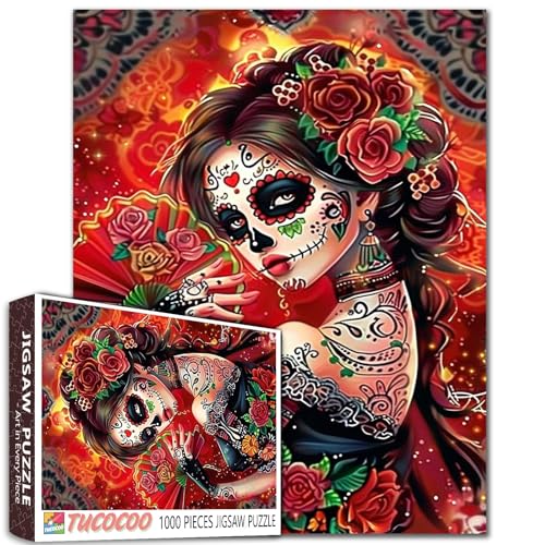Aihonmin Schönes Skelett-Puzzle, 1000 Teile für Erwachsene, Zuckerschädel, Kunst, Puzzle, DIY Tag der Toten, Bastelpuzzle, buntes Handarbeit, Puzzle, Malpuzzle für Heimdekoration, Geschenke Aihonmin Schönes Skelett-Puzzle, 1000 Teile für Erwachsene, Zuckerschädel, Kunst, Puzzle, DIY Tag der Toten, Bastelpuzzle, buntes Handarbeit, Puzzle, Malpuzzle für Heimdekoration, Geschenke von Aihonmin