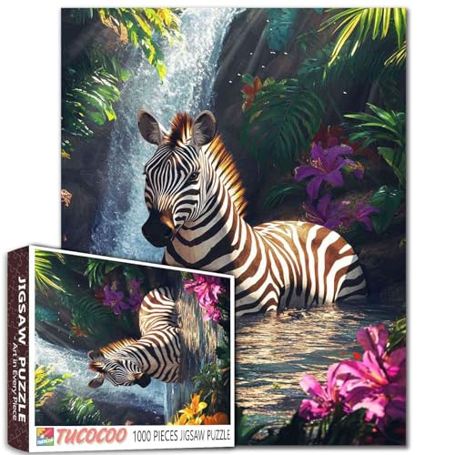 Aihonmin Zebra-Puzzle, 1000 Teile, Wald-Wasserfall-Puzzle für Erwachsene, DIY-Bastelpuzzle, buntes Tierkunst-Puzzle, Stressabbau, Spielabende, Kunst, Heimdekoration, einzigartiges Geschenk, 50,8 x Aihonmin Zebra-Puzzle, 1000 Teile, Wald-Wasserfall-Puzzle für Erwachsene, DIY-Bastelpuzzle, buntes Tierkunst-Puzzle, Stressabbau, Spielabende, Kunst, Heimdekoration, einzigartiges Geschenk, 50,8 x von Aihonmin