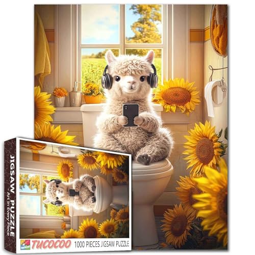Alpaka in Toilette, 1000-teiliges Puzzle, Sonnenblumen-Dekor, Kunstwerk, Erwachsene, Teenager, Zuhause, Aktivität, 68,6 x 50,8 cm, anspruchsvolle Familienaktivitäten, buntes DIY-Bastelpuzzle für Alpaka in Toilette, 1000-teiliges Puzzle, Sonnenblumen-Dekor, Kunstwerk, Erwachsene, Teenager, Zuhause, Aktivität, 68,6 x 50,8 cm, anspruchsvolle Familienaktivitäten, buntes DIY-Bastelpuzzle für von Aihonmin