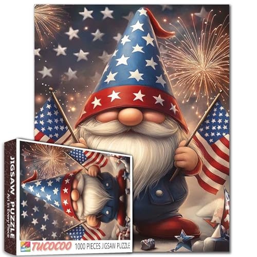 Amerikanischer Zwerg mit Flaggen, Puzzle, 1000 Teile, Feuerwerk und sterngesprenkelter Hintergrund, 68,6 x 50,8 cm, patriotische Volkskunst-Puzzle, herausfordernde Familienaktivitäten, Spiele für Amerikanischer Zwerg mit Flaggen, Puzzle, 1000 Teile, Feuerwerk und sterngesprenkelter Hintergrund, 68,6 x 50,8 cm, patriotische Volkskunst-Puzzle, herausfordernde Familienaktivitäten, Spiele für von Aihonmin