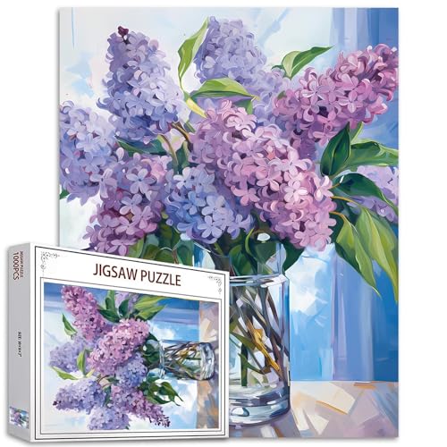 Blauer Flieder in einer Glasvase, Blumen, 1000-teiliges Puzzle für Erwachsene, Blumenpuzzle, Pflanzenpuzzle, anspruchsvolle Familienaktivitäten, buntes Bastelpuzzle für Heimdekoration, Geschenke, 68 x Blauer Flieder in einer Glasvase, Blumen, 1000-teiliges Puzzle für Erwachsene, Blumenpuzzle, Pflanzenpuzzle, anspruchsvolle Familienaktivitäten, buntes Bastelpuzzle für Heimdekoration, Geschenke, 68 x von Aihonmin