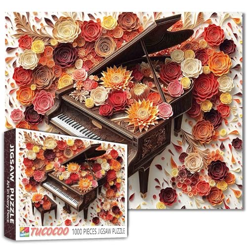 Blumen und Klavier Puzzle 1000 Teile für Erwachsene Blattpflanzen Romantische Puzzles Intellektuelle Dekomprimierung Spaß Familienspiel Herausfordernde Familienaktivitätsspiele Unterhaltungsspielzeug von Aihonmin