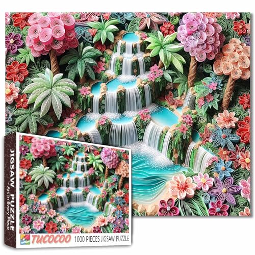 Blumen- und Wasserfall-Puzzle 1000 Teile für Erwachsene Lake Leaf Plants Puzzles Intellektuelle Dekomprimierung Spaß Familienspiel Geschenke für Freunde und Familie Unterhaltung Spielzeug 19,7 x 27,6 von Aihonmin