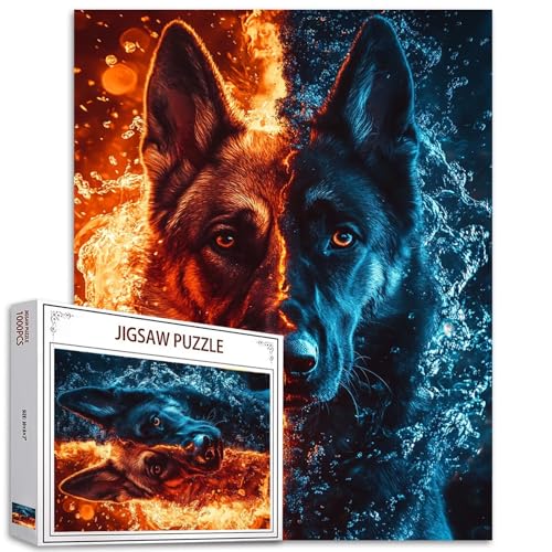 Deutscher Schäferhund, 1000-teiliges Puzzle für Erwachsene, Eis- und Feuerpuzzles, Tierpuzzle, bunte DIY-Puzzles für Heimdekoration, Geschenke, Familienpuzzle, perfekt für Spieleabende, 68 x 50 cm Deutscher Schäferhund, 1000-teiliges Puzzle für Erwachsene, Eis- und Feuerpuzzles, Tierpuzzle, bunte DIY-Puzzles für Heimdekoration, Geschenke, Familienpuzzle, perfekt für Spieleabende, 68 x 50 cm von Aihonmin