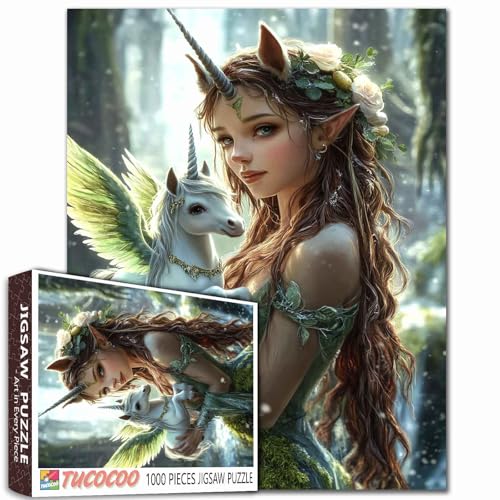 Einhorn Elf Puzzles für Erwachsene 1000 Stück Fee halten Einhorn DIY Handarbeit Puzzles Kunst Puzzles für Heimdekoration Schwierig und Herausforderung Großes Puzzle Familienspiele Einzigartiges von Aihonmin
