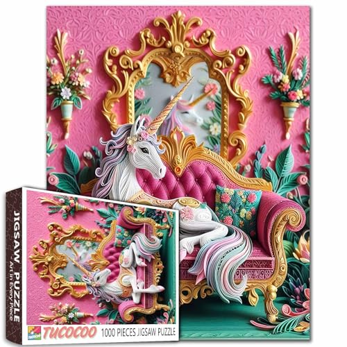 Einhorn auf viktorianischem Sofa, 1000 Teile Puzzle für Erwachsene, Dschungeltier-Puzzle, bunte Raumpuzzles für anspruchsvolle Familienaktivitäten, buntes DIY-Kunst-Puzzle, Heimdekoration von Aihonmin