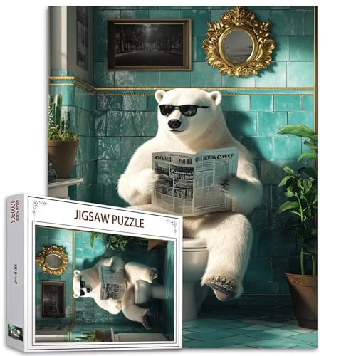 Eisbär-Puzzles für Erwachsene, 68 x 50 cm, 1000 Teile, Tiere, die auf die Toilette gehen, interessantes Puzzle, herausfordernde Familienaktivitäten, buntes Bastelpuzzle für Heimdekoration, Geschenke von Aihonmin