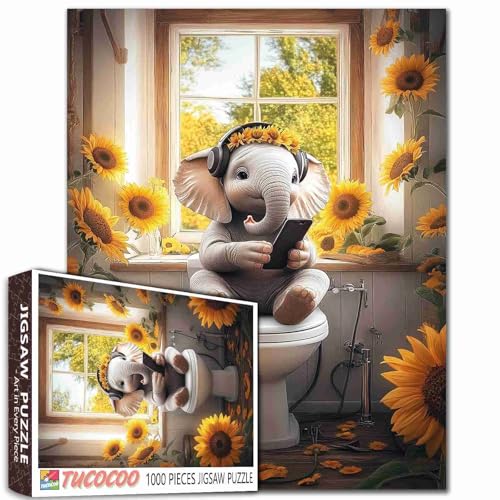 Elefant auf Toilette, Musikhören, 1000-teiliges Puzzle, Bauernhaus, rustikale Dekoration, Kunst, 68,6 x 50,8 cm, anspruchsvolle Familienaktivitätsspiele, buntes Bastelpuzzle für Heimdekoration Elefant auf Toilette, Musikhören, 1000-teiliges Puzzle, Bauernhaus, rustikale Dekoration, Kunst, 68,6 x 50,8 cm, anspruchsvolle Familienaktivitätsspiele, buntes Bastelpuzzle für Heimdekoration von Aihonmin