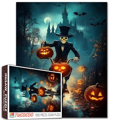 Fahrrad Skelett Halloween 1000 Teile Puzzle Schloss Hintergrund Kürbis Scheinwerfer Nachtszene 27x20 Zoll Fahrrad Skelett Halloween 1000 Teile Puzzle Schloss Hintergrund Kürbis Scheinwerfer Nachtszene 27x20 Zoll von Aihonmin