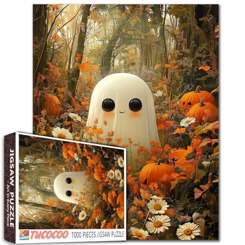 Floral Forest Ghost Halloween 1000 Teile Puzzle Weiche verträumte Atmosphäre Weißes Thema Detailliertes Kunstwerk 68,6 x 50,8 cm von Aihonmin