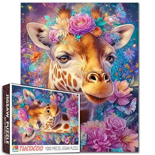 Giraffen-Halspuzzle, 1000 Teile, surreales Anime-Design, Blumenkrone, funkelt, afrikanische Savannenkunst, 50 x 70 cm, hochauflösend, für Erwachsene, Teenager, Herausforderung Giraffen-Halspuzzle, 1000 Teile, surreales Anime-Design, Blumenkrone, funkelt, afrikanische Savannenkunst, 50 x 70 cm, hochauflösend, für Erwachsene, Teenager, Herausforderung von Aihonmin