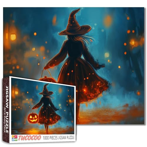 Glowing Jack-o-Lantern Witch 1000 Teile gruselige Halloween-Tapete Kunst digitaler Stil Puzzle 68,6 x 50,8 cm von Aihonmin
