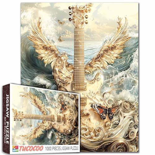 Golden Wings E-Gitarren-Puzzle, 1000 Teile, elegantes Gitarren-Puzzle für Erwachsene, Fantasie-Kunst-Puzzle, einfaches Familien-Puzzle für Spielabende, Heimdekoration, DIY-Handwerk, einzigartiges Golden Wings E-Gitarren-Puzzle, 1000 Teile, elegantes Gitarren-Puzzle für Erwachsene, Fantasie-Kunst-Puzzle, einfaches Familien-Puzzle für Spielabende, Heimdekoration, DIY-Handwerk, einzigartiges von Aihonmin