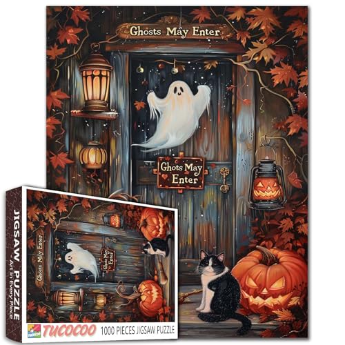 Halloween-Puzzle für Erwachsene, Kürbis-Dämonen-Spukhaus-Katzen-Puzzle, Vintage-Halloween-Puzzle, Wanddekoration, anspruchsvolle Familienaktivitäten, Spiele, 1000 Teile von Aihonmin