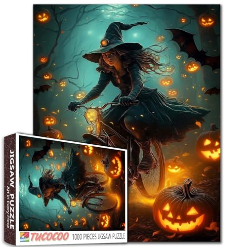 Hexenfahrrad Fantasy Ride 1000 Teile Puzzle Leuchtende Kürbisse Fledermäuse Kino-Beleuchtung Kunst 68,6 x 50,8 cm Hexenfahrrad Fantasy Ride 1000 Teile Puzzle Leuchtende Kürbisse Fledermäuse Kino-Beleuchtung Kunst 68,6 x 50,8 cm von Aihonmin