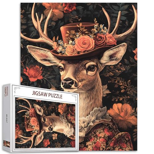 Hirsch mit Hut Puzzle für Erwachsene, 1000 Teile, Tierblumen, Bilder, DIY-Puzzle, Kunsthandwerk, Puzzle, Wanddekoration, Familienpuzzle, perfekt für Spielabende, einzigartige Geschenke, 50,8 x 68,9 cm Hirsch mit Hut Puzzle für Erwachsene, 1000 Teile, Tierblumen, Bilder, DIY-Puzzle, Kunsthandwerk, Puzzle, Wanddekoration, Familienpuzzle, perfekt für Spielabende, einzigartige Geschenke, 50,8 x 68,9 cm von Aihonmin